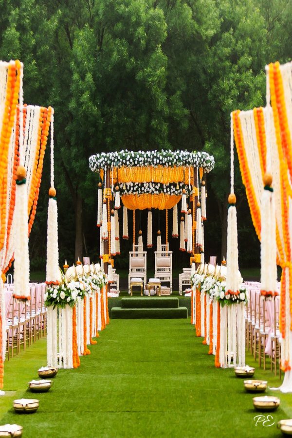 Indian Wedding Mandap Decor Yellow And White Flowers